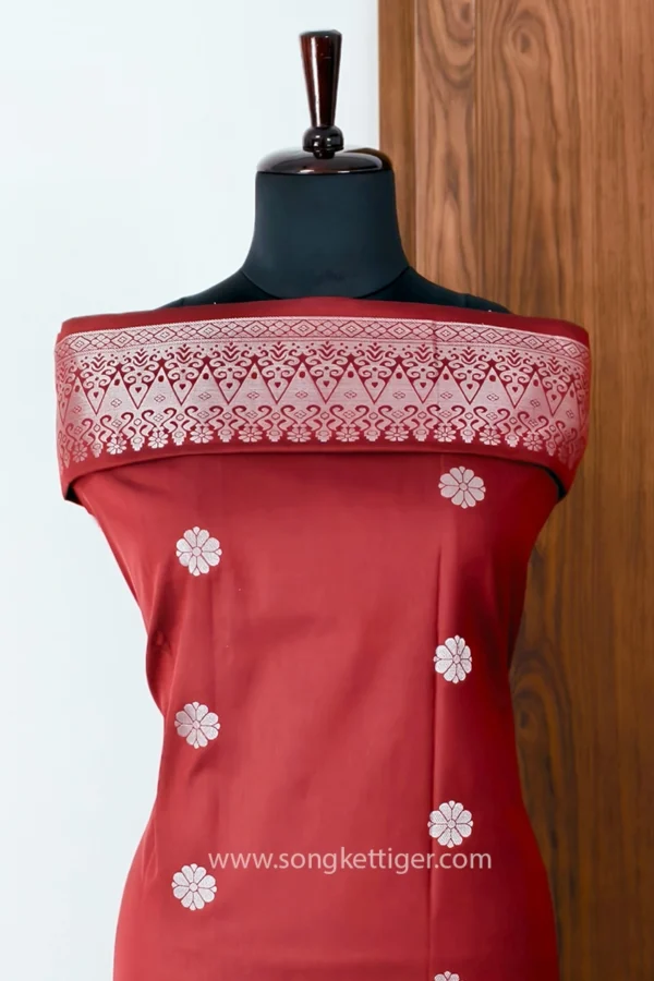 Songket Tenunan Bunga Tabur Maroon Silver