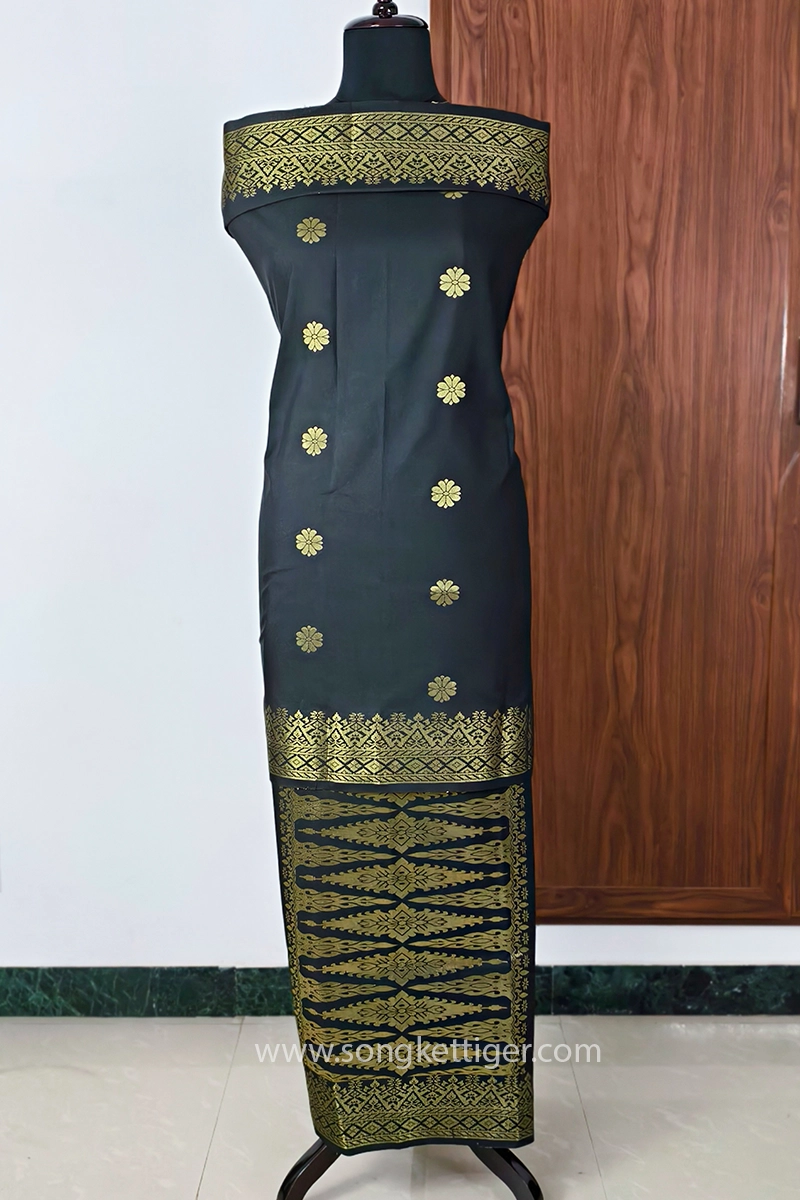 Songket Tenunan - Bunga Tabur - #01004 - Black x Gold - Image 2
