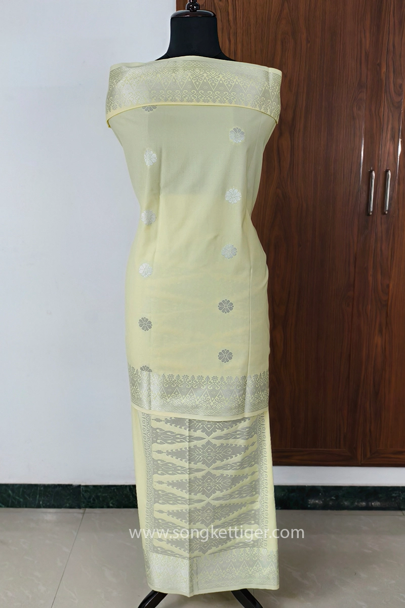 Songket Tenunan Bunga Tabur Baby Yellow Silver