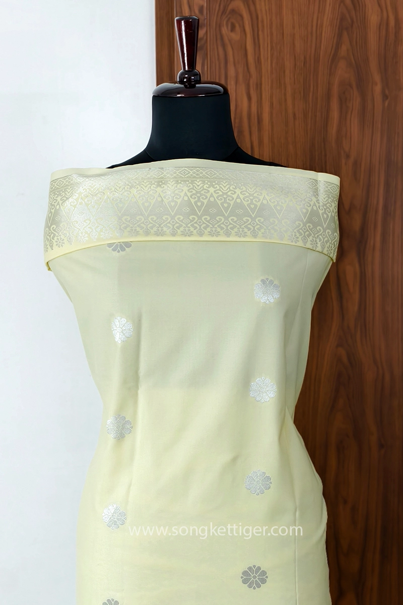 Songket Tenunan Bunga Tabur Baby Yellow Silver