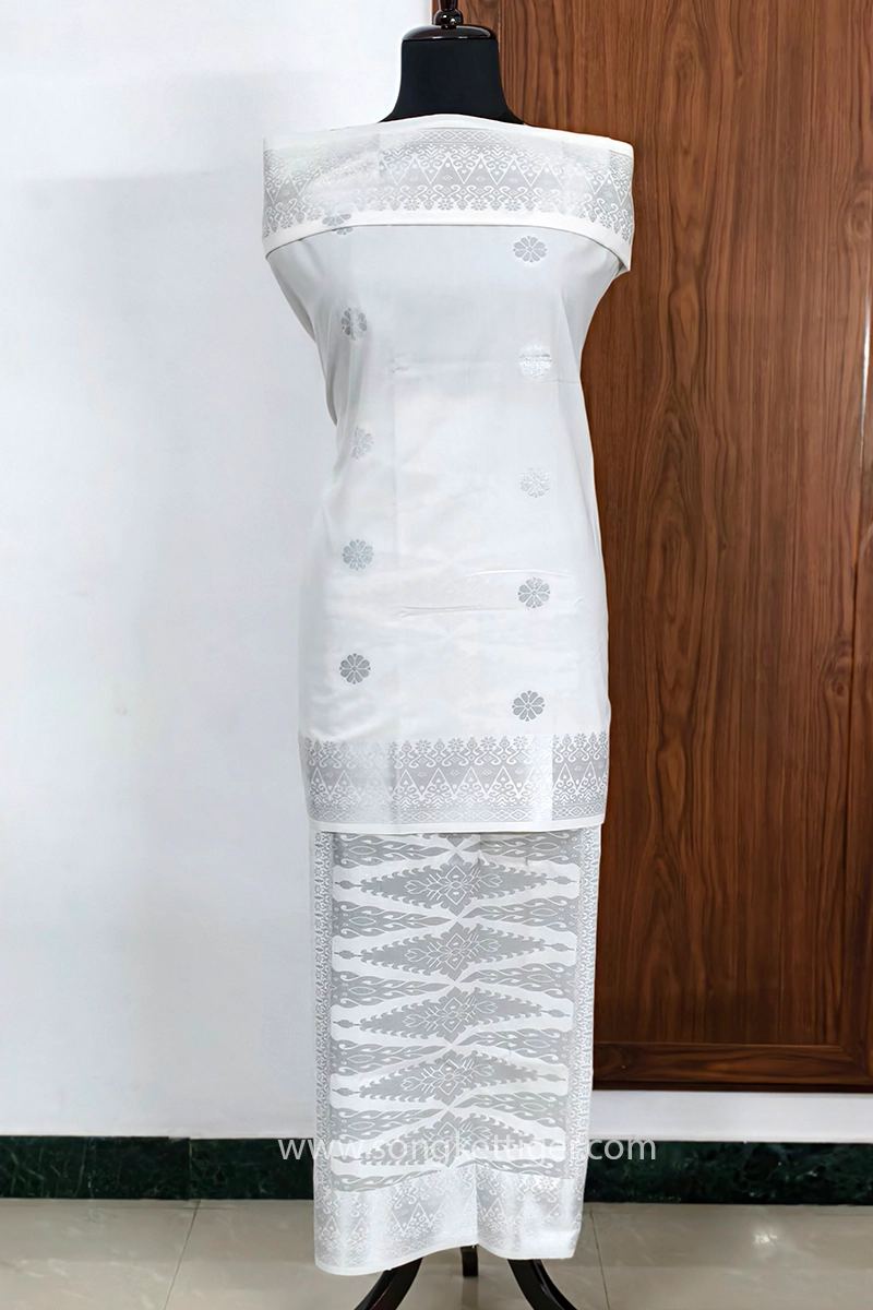 Songket Tenunan Bunga Tabur White Silver