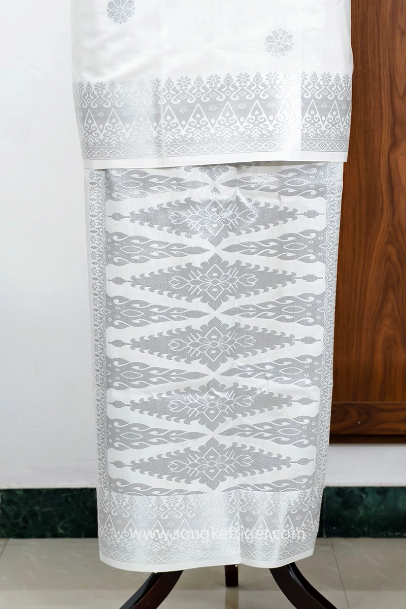 Songket Tenunan Bunga Tabur White Silver