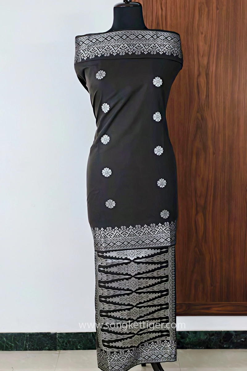 Songket Tenunan Bunga Tabur Dark Brown Silver