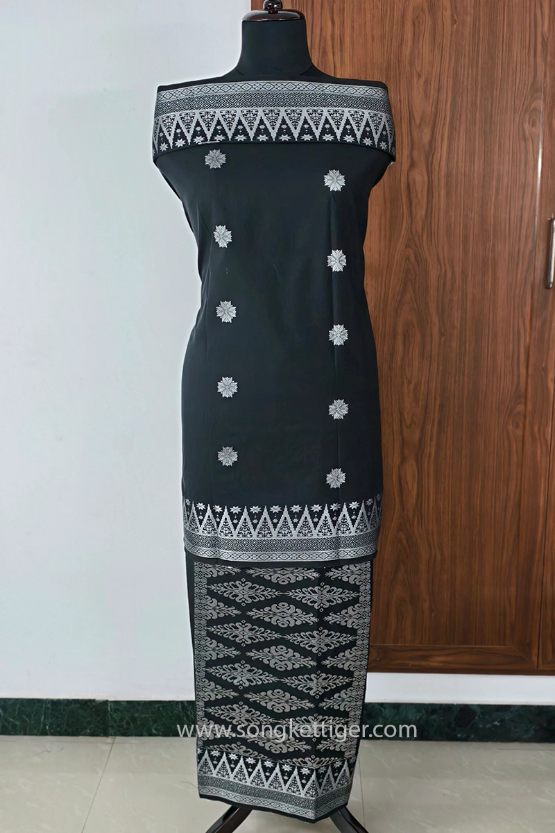 Songket Tenunan Bunga Tabur StarB Black Silver