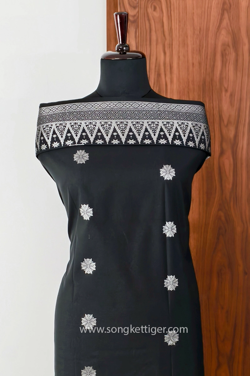 Songket Tenunan Bunga Tabur StarB Black Silver