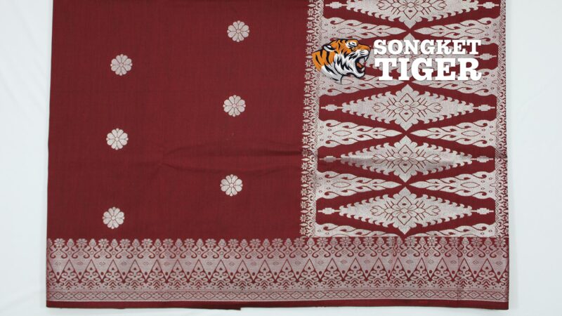 Songket - Bunga Tabur - #01010 - Reddish Maroon x Silver - Image 2